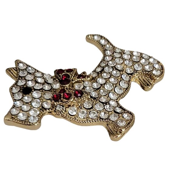 Monet Gold Tone Rhinestone Schnauzer Scottie Dog Brooch Pin, Signed K02 - Picture 3 of 8